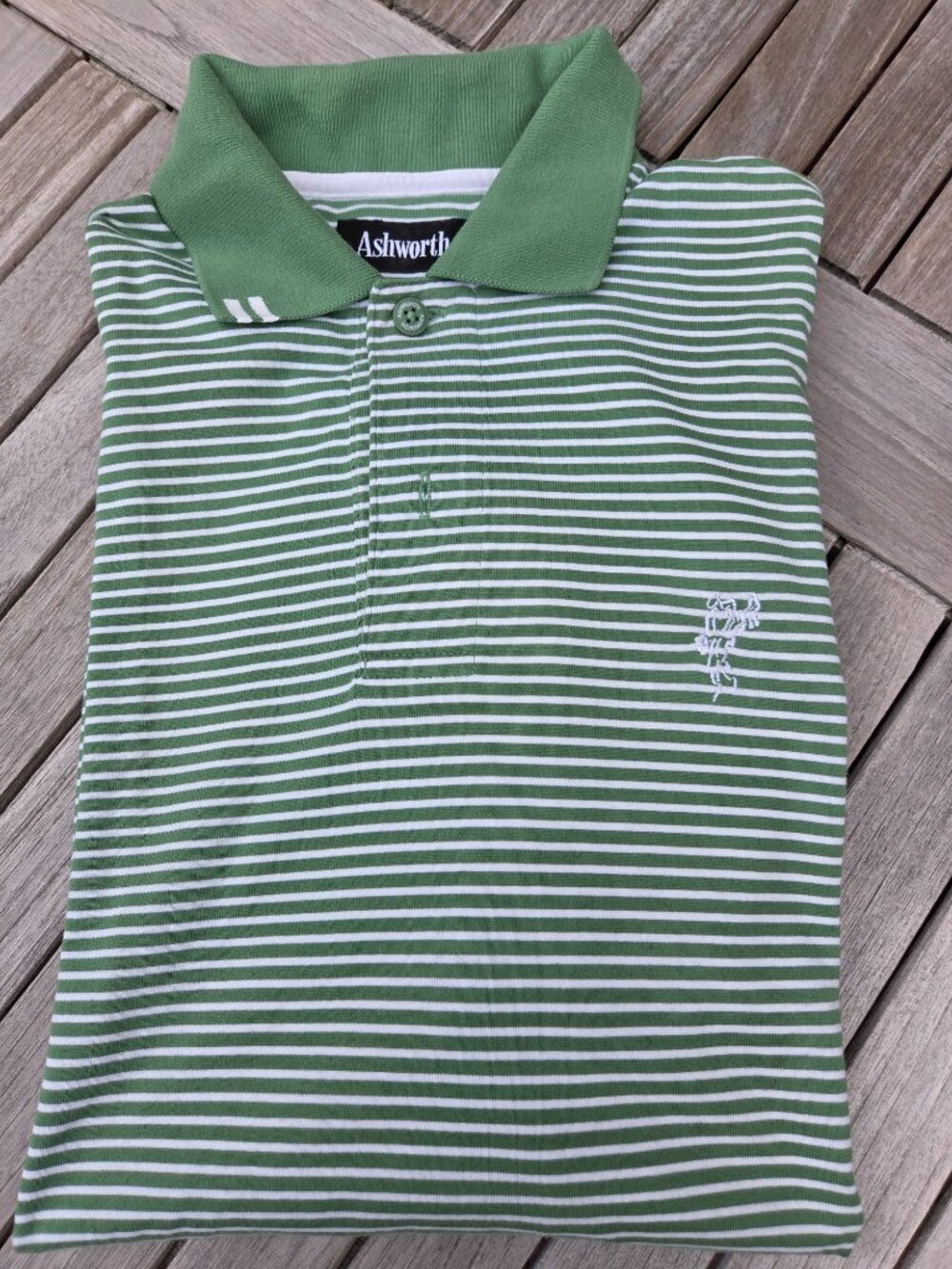 Men's Ashworth EZ Tech Golf Shirt Green & White Stripe size M